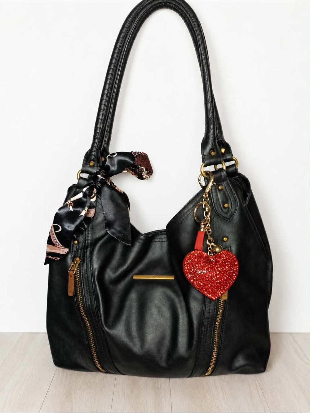 Rosetti Black Shoulder Bag with Red Heart Charm